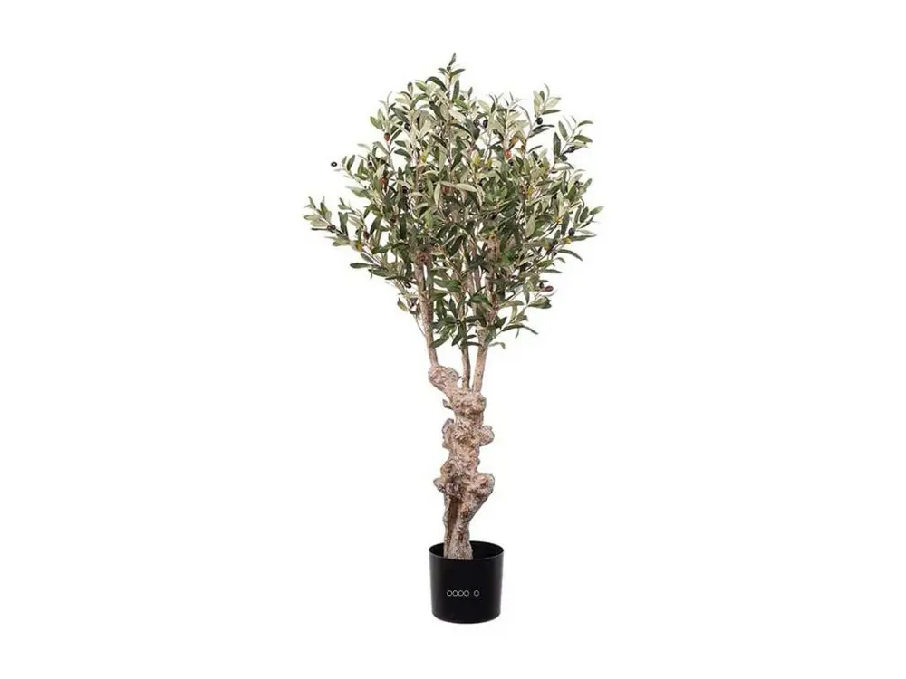 Superbe olivier artificiel tronc noueux H 120 cm en pot avec olives