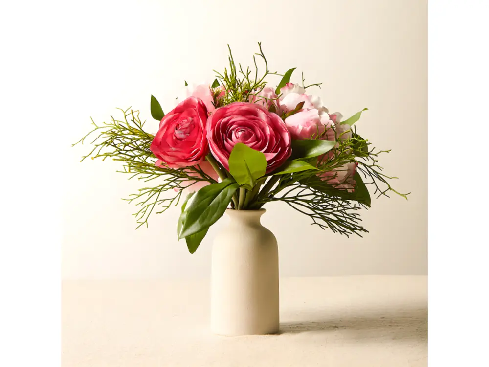 Bouquet de Pivoines, Renoncules et Rhipsalis - Fuchsia / 25 cm