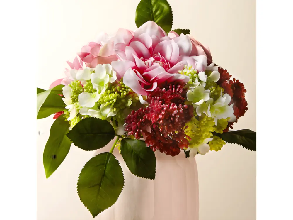 Bouquet de Dahlias, Roses et Hydrangeas - Rose / 23 cm