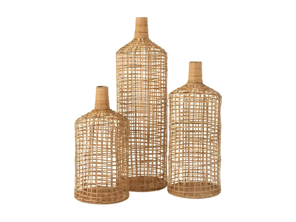 Set de 3 vases décoratifs en bois naturel 25x25x80 cm