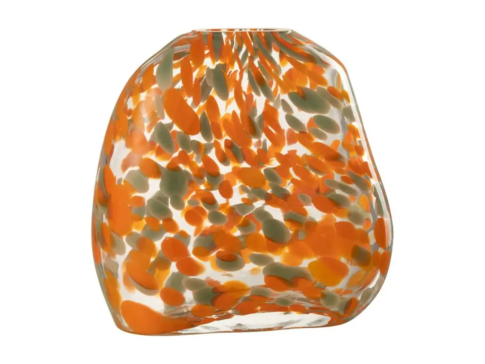 Vase plat taches verre orange/vert 24x10x20,5cm