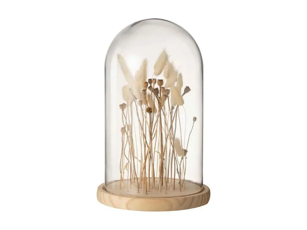 Cloche en Verre Déco "Fleurs Séchées" 38cm Écru