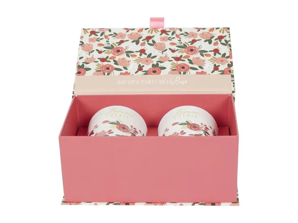 Coffret 2 Bougies Parfumées "Maman Chérie" 8cm Rose