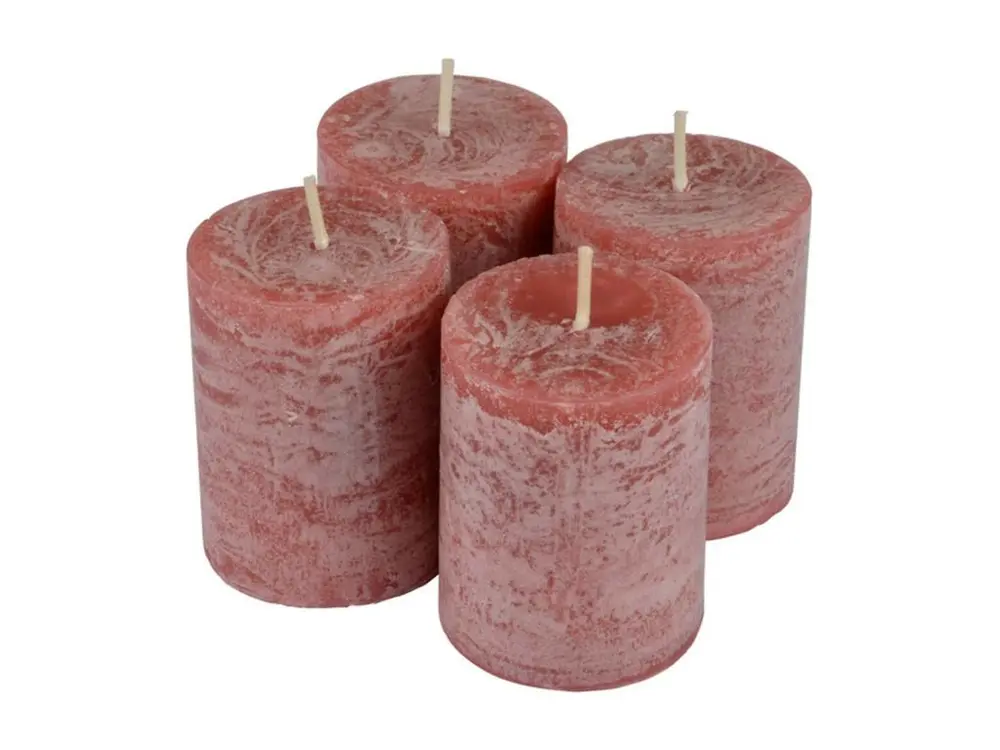 Lot de 4 Bougies Pilier "Rustique" 5cm Rose