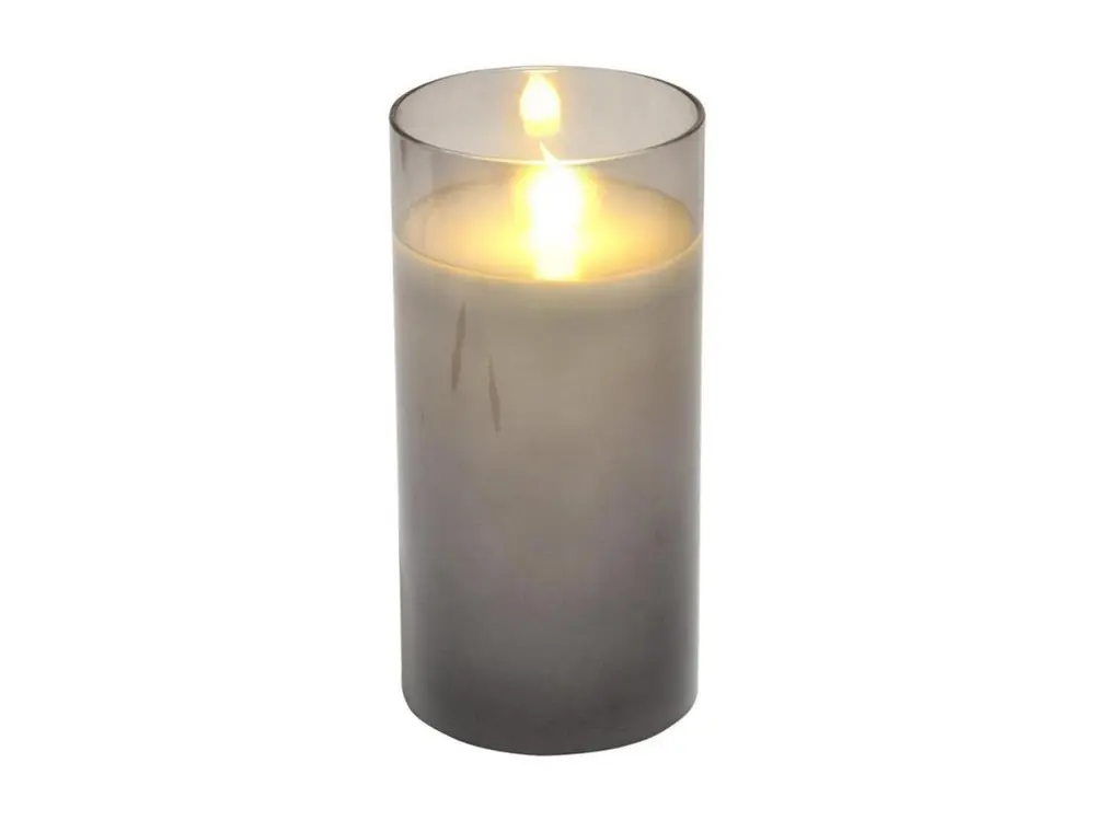 Bougie Ronde LED "Verrine" 15cm Gris Clair