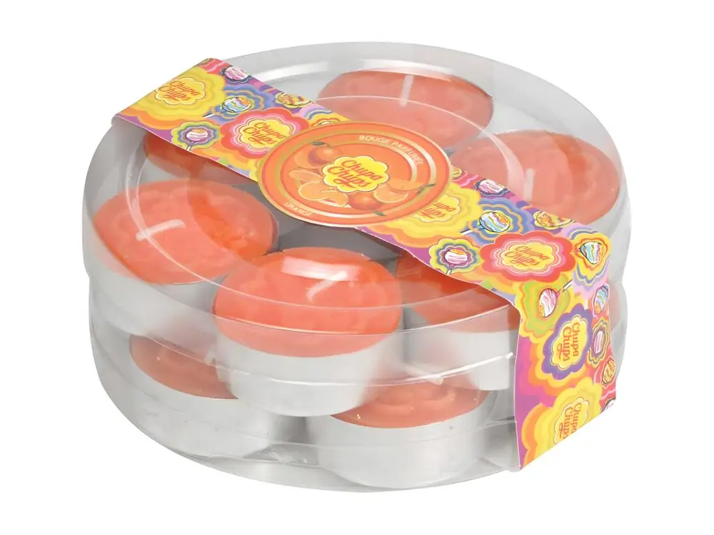 Lot de 12 Bougies Chauffe-Plat "Chupa Chups" 3cm Orange