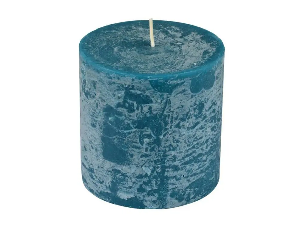 Bougie Pilier Ronde Déco "Rustique" 10cm Bleu Paon