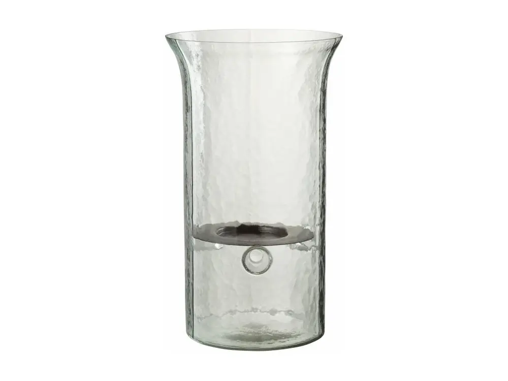 Bougeoir plat verre flou transparent 19x19x32,5cm