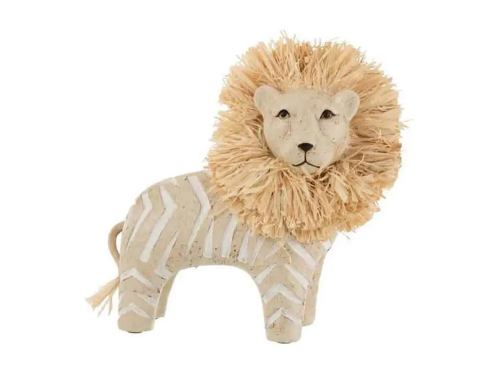 Statuette Déco en Raphia "Lion" 22cm Blanc & Beige