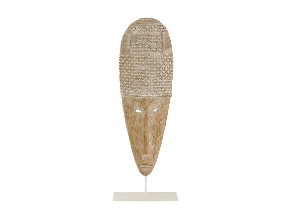 Statuette Déco "Masque sur Pied" 64cm Blanc & Beige