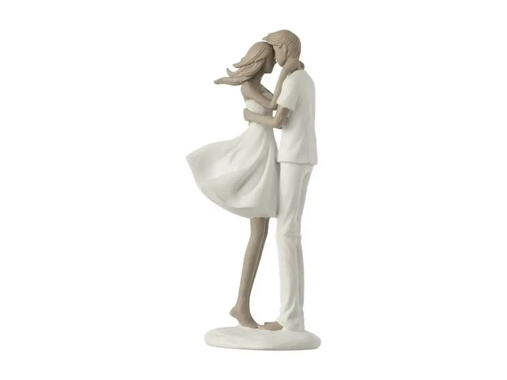 Statuette Déco "Couple Bisou" 24cm Blanc