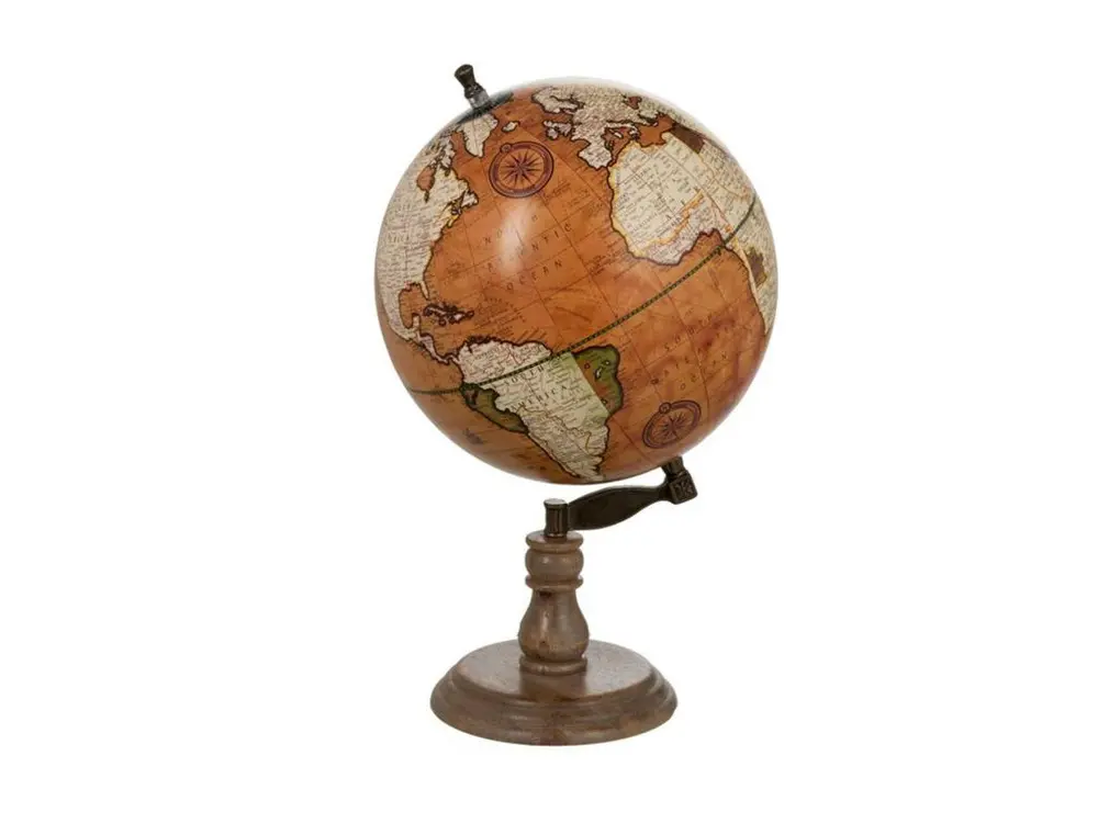 Statuette Déco "Globe Vintage" 53cm Rouille