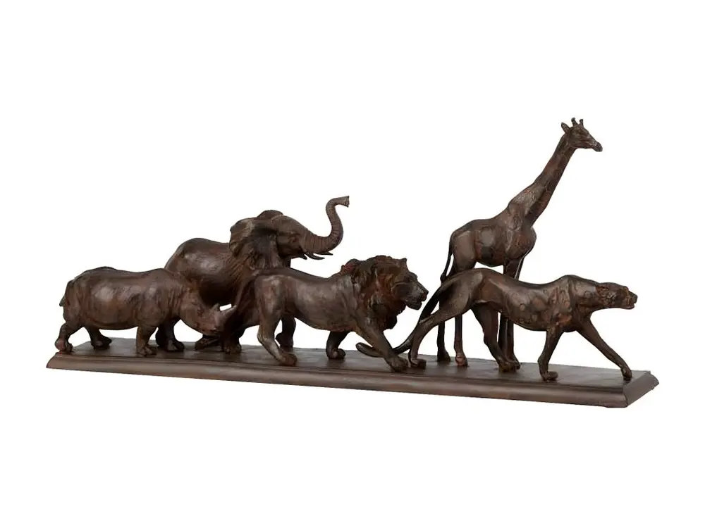 Statue Déco "5 Animaux" 51cm Marron