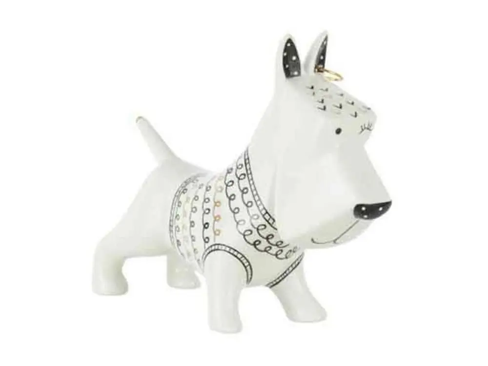 Statuette Déco "Chien avec Pull" 22cm Blanc & Noir