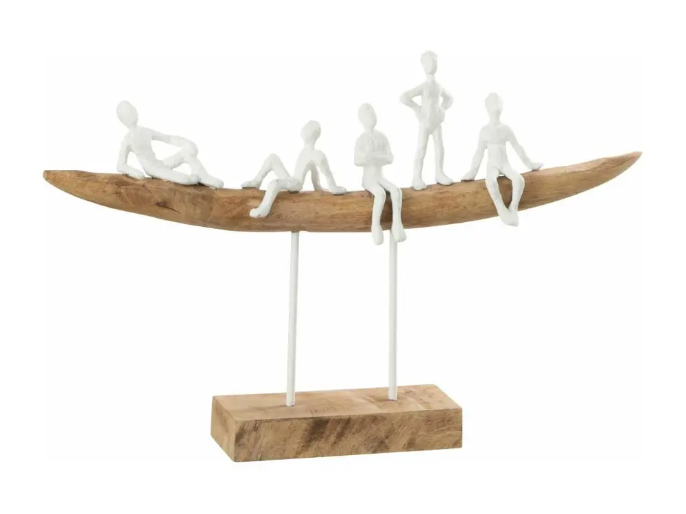 Personnage deco sur banc bois metal blanc naturel 46x8x30cm