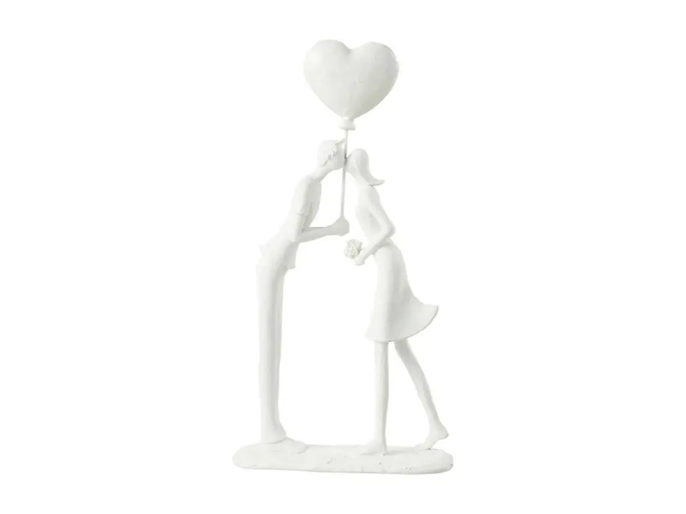 Statuette Déco "Couple Bisou Cœur" 30cm Blanc