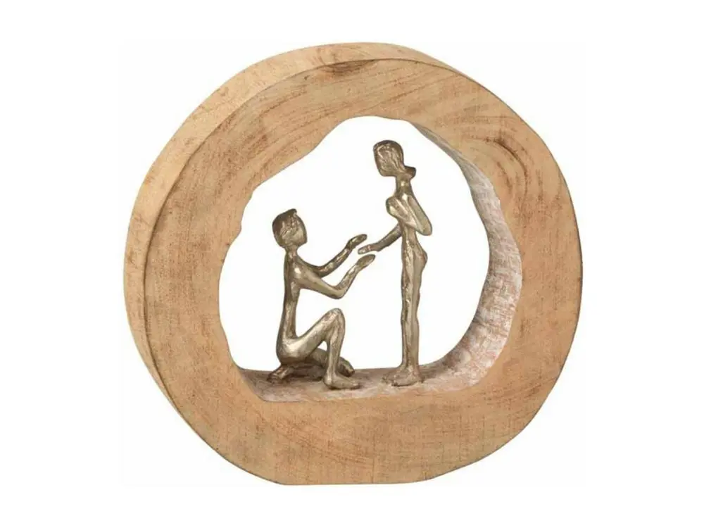 Statue Déco en Bois "Couple Fiancé" 29cm Naturel