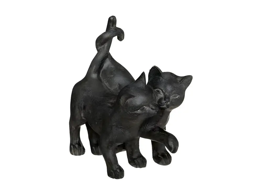 Statuette Déco "Couple Chatons" 15cm Noir