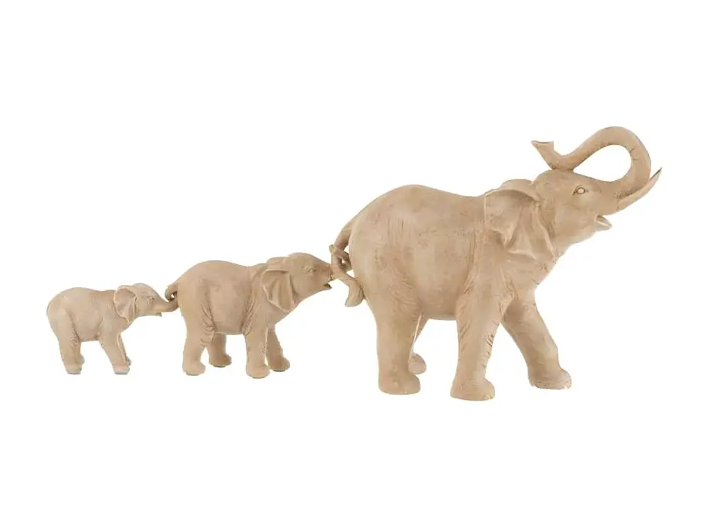 Statuette Déco "3 Éléphants l'Un sur l'Autre" 54cm Beige