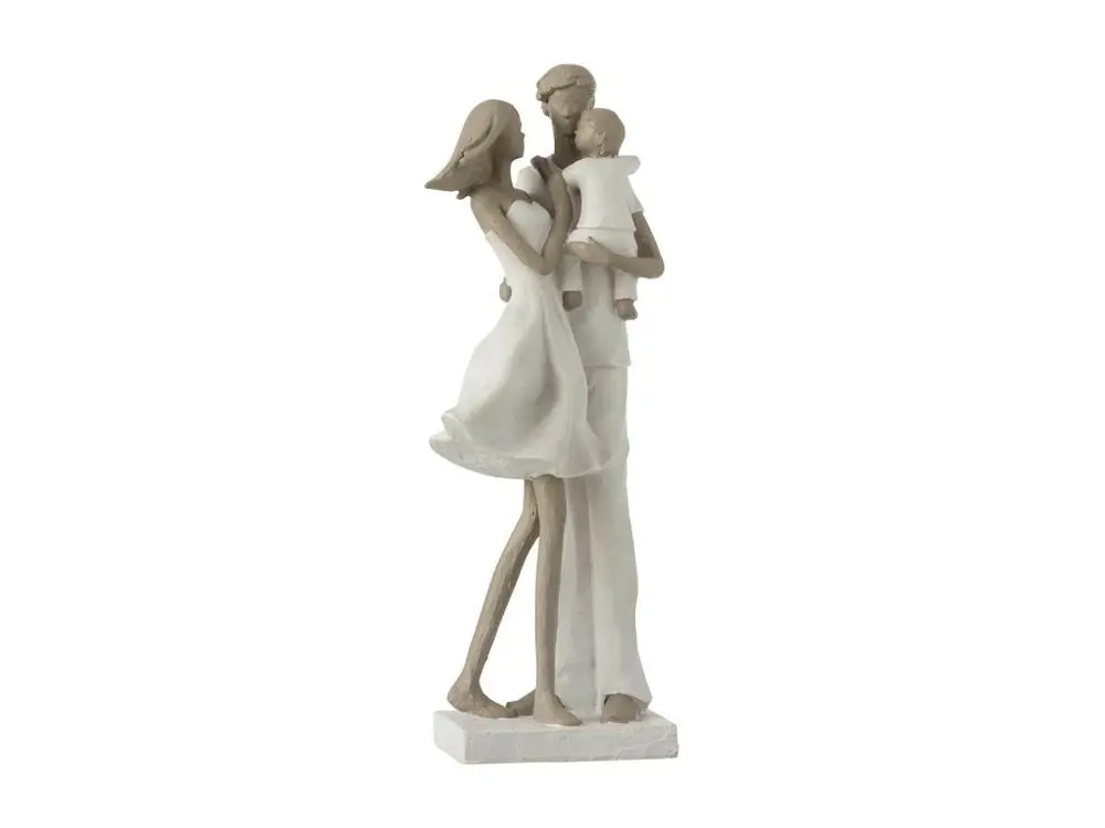 Statuette Déco "Couple avec Enfant" 31cm Blanc