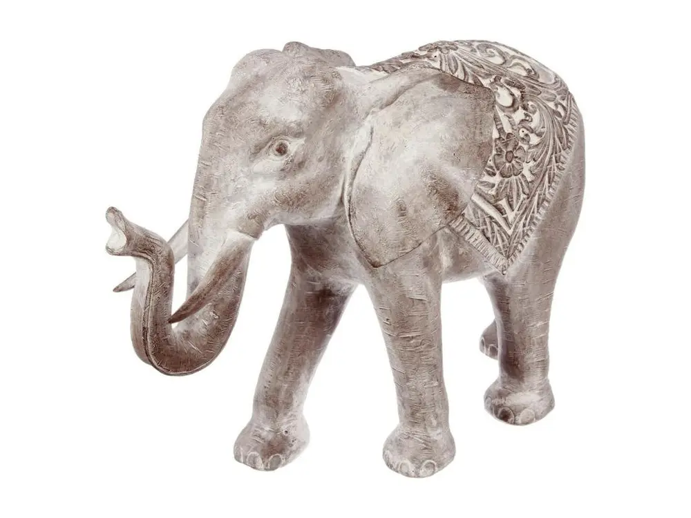 Objet décoratif Éléphant en Résine effet Blanchi H 46 cm