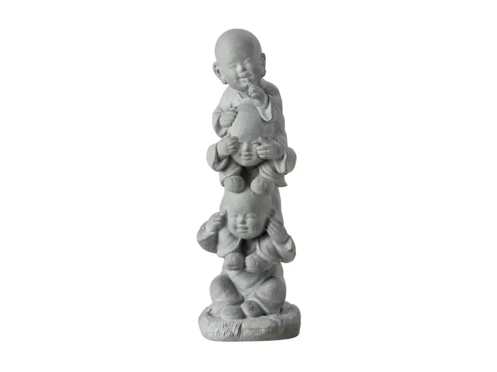 Statuette Déco "3 Moines sur Épaules" 58cm Gris