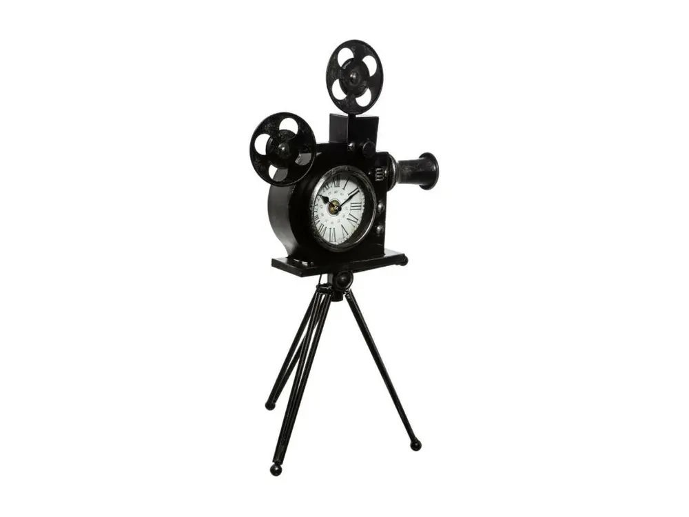 Horloge à poser sur son trépied façon Caméra projecteur de cinéma H 51 cm