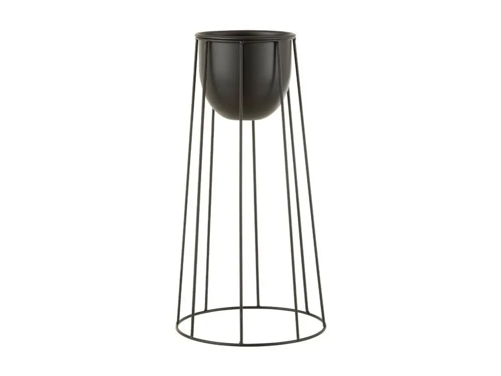 Cache-Pot sur Pied en Métal "Lignes" 45cm Noir