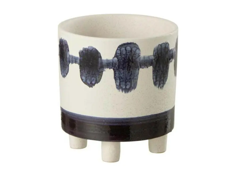 Cache-Pot Design "Brush" 16cm Blanc & Bleu