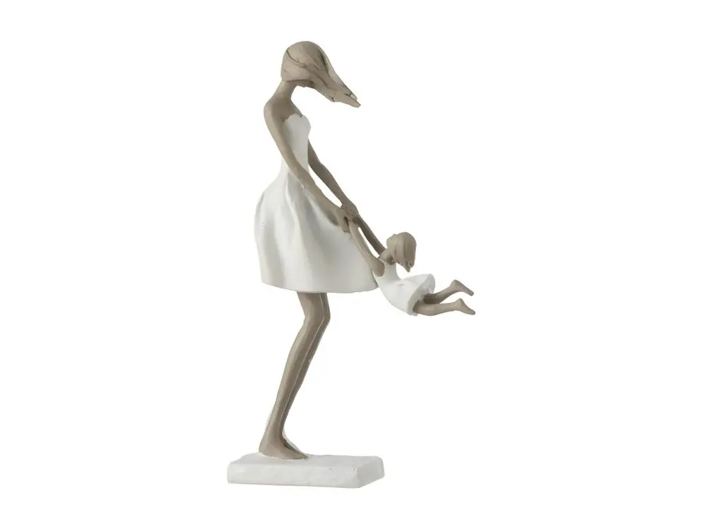 Statuette Déco "Mère avec sa Fille" 31cm Blanc