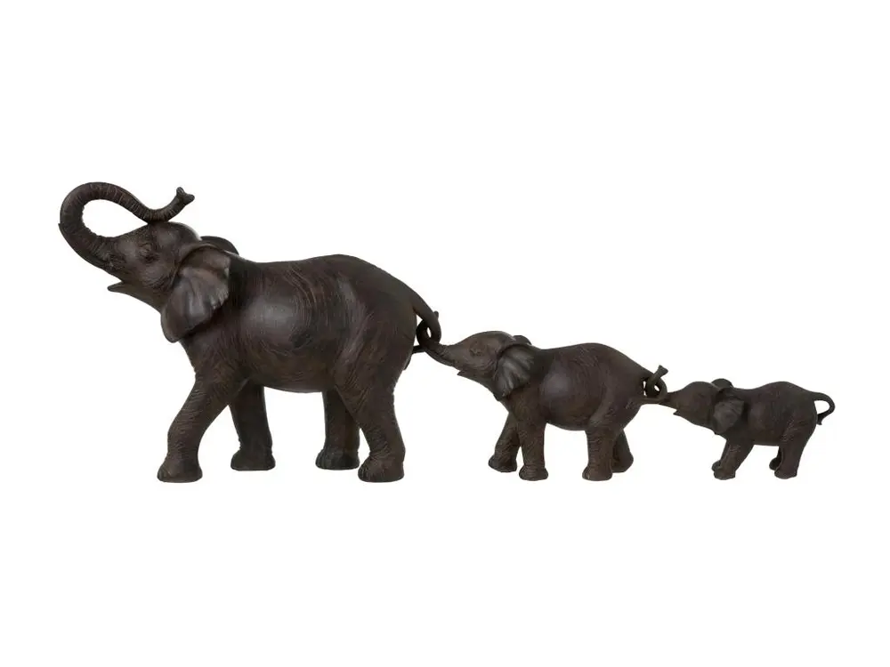 Statue Déco "Famille d'Eléphants" 83cm Marron