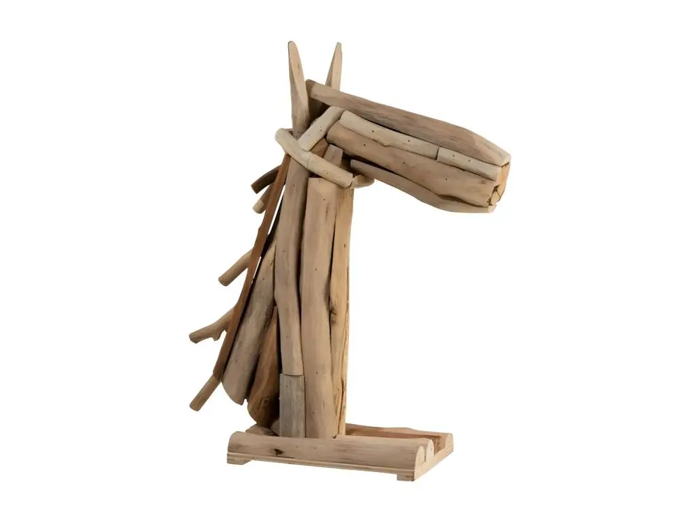 Statue Déco en Bois "Tête de Cheval" 28cm Naturel