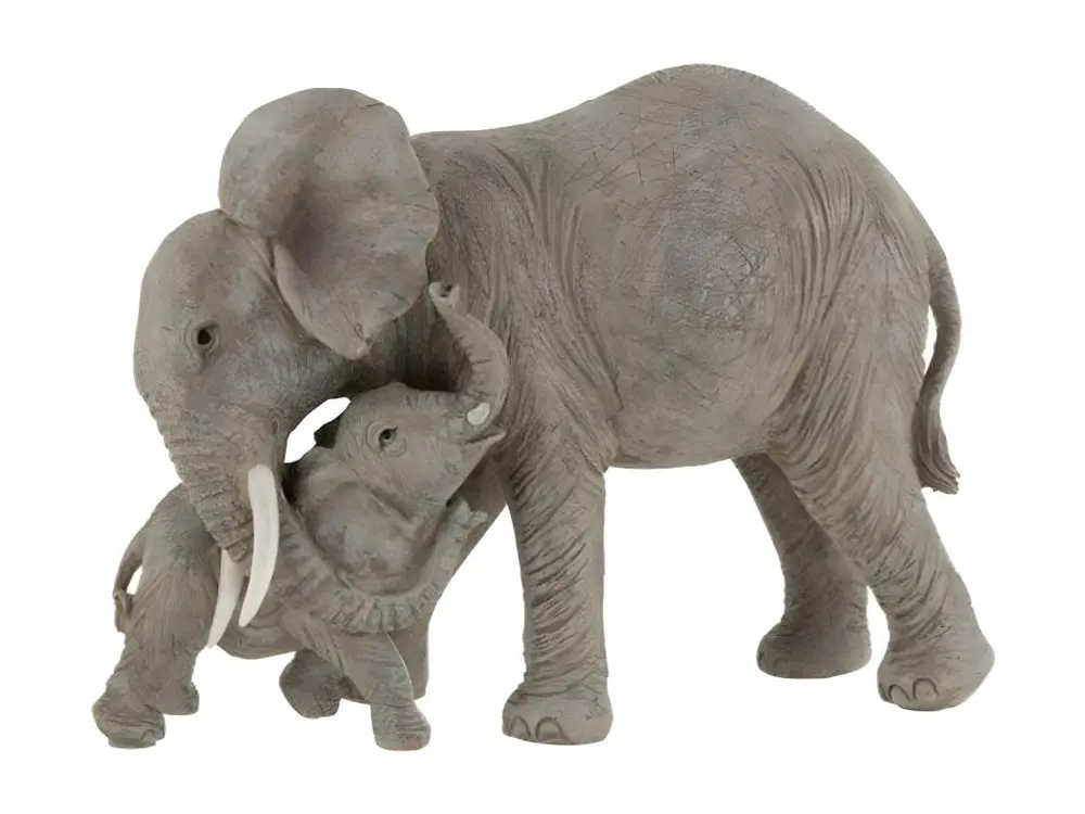 Statue Déco "Eléphant Câlin" 28cm Gris