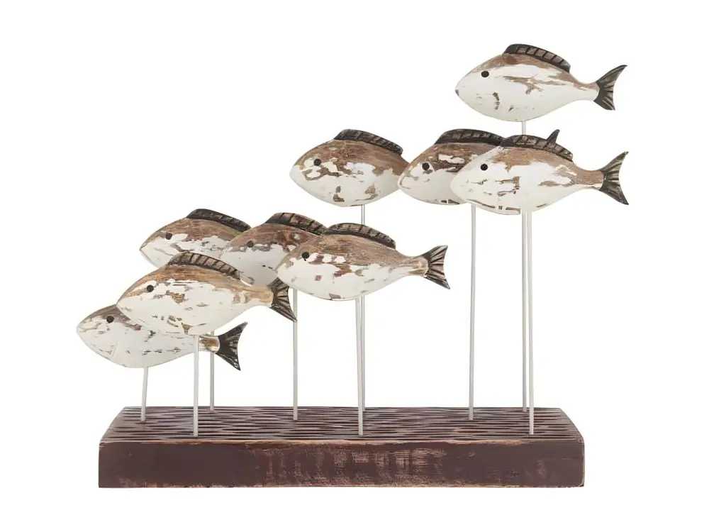 Statuette Déco "Banc de 8 Poissons" 40cm Marron