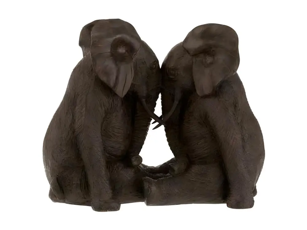 Statuette Déco "Couple d'Éléphants" 38cm Marron