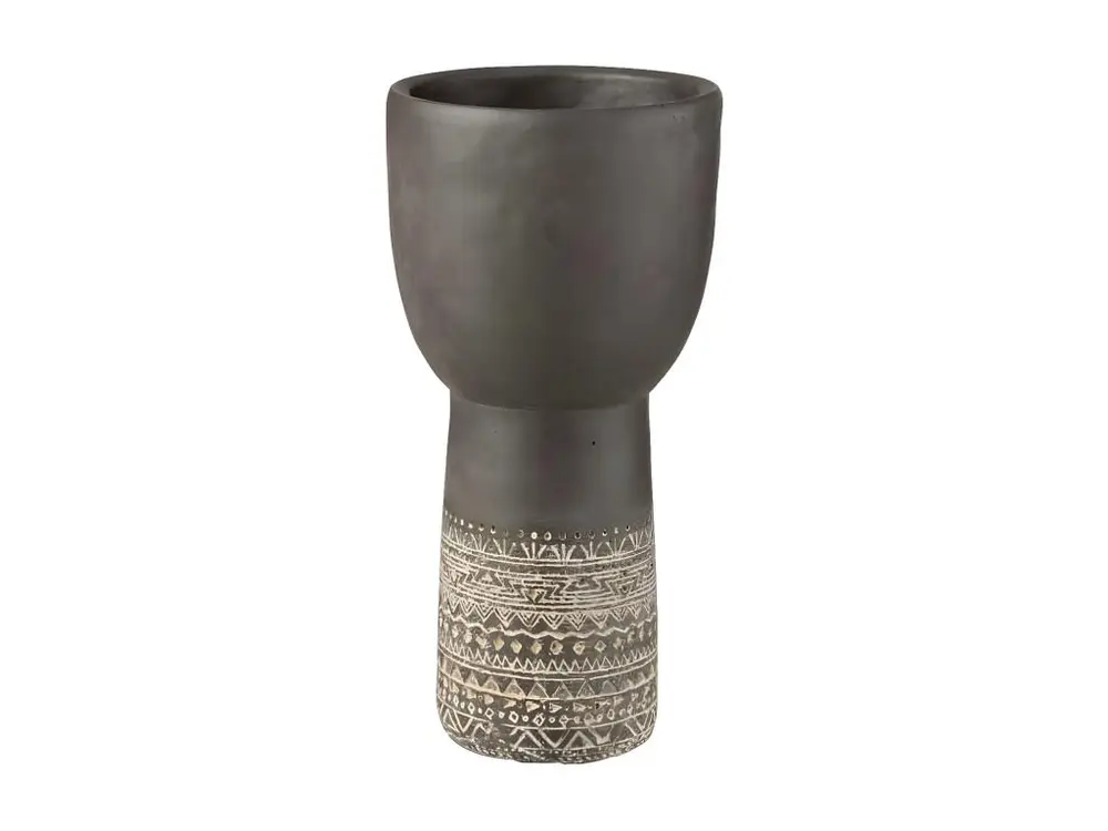 Cache-Pot Déco en Ciment "Ethnic" 37cm Gris