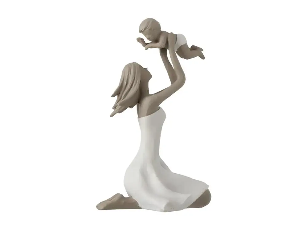 Statuette Déco "Maman avec Enfant" 18cm Blanc