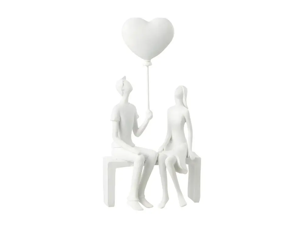 Statuette Déco "Couple Assis Ballon" 23cm Blanc