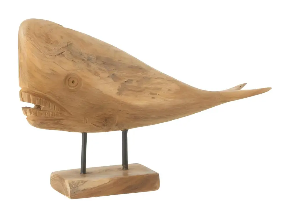 Statuette Déco en Bois "Baleine" 40cm Naturel