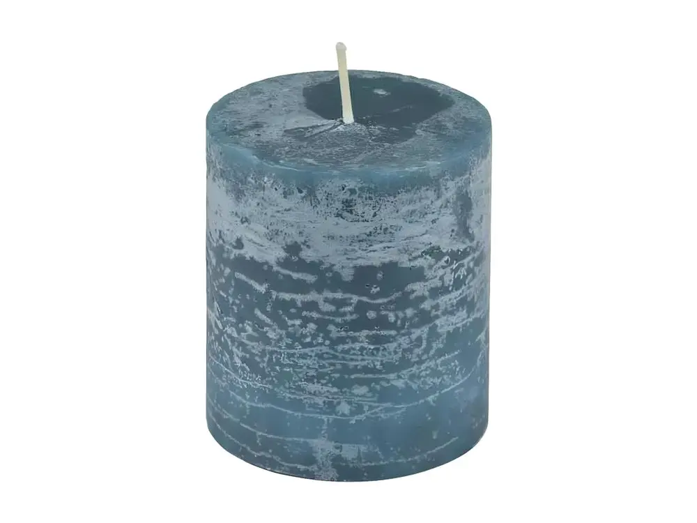 Bougie Pilier Déco "Rustique" 7cm Bleu Paon