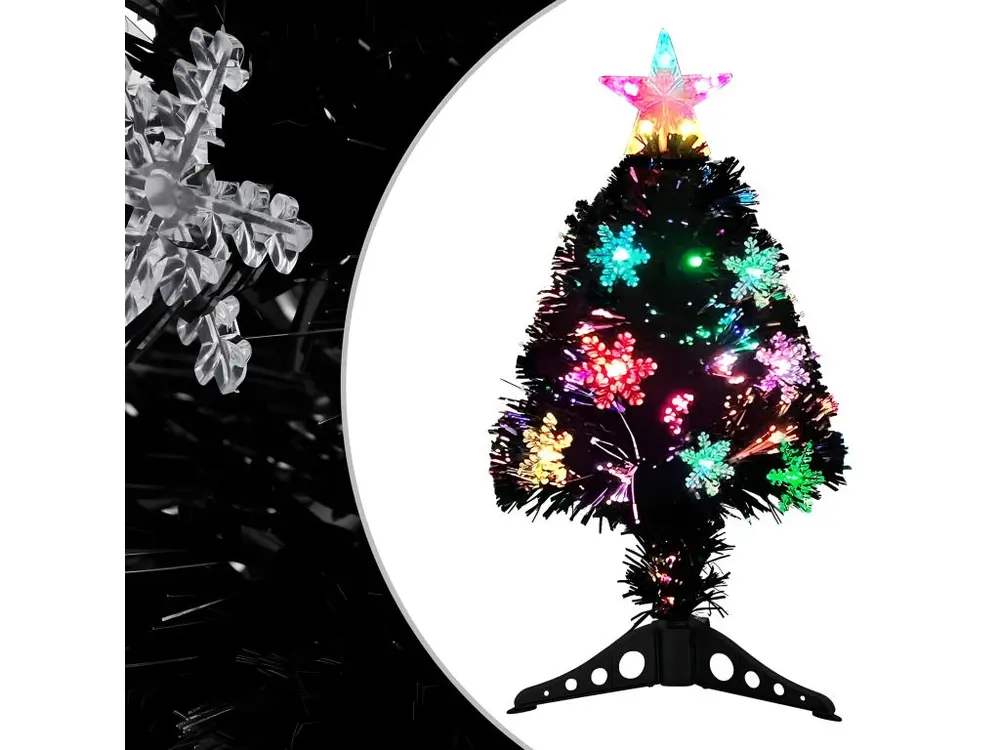 Sapin de Noël et flocons de neige LED Noir 64 cm Fibre optique