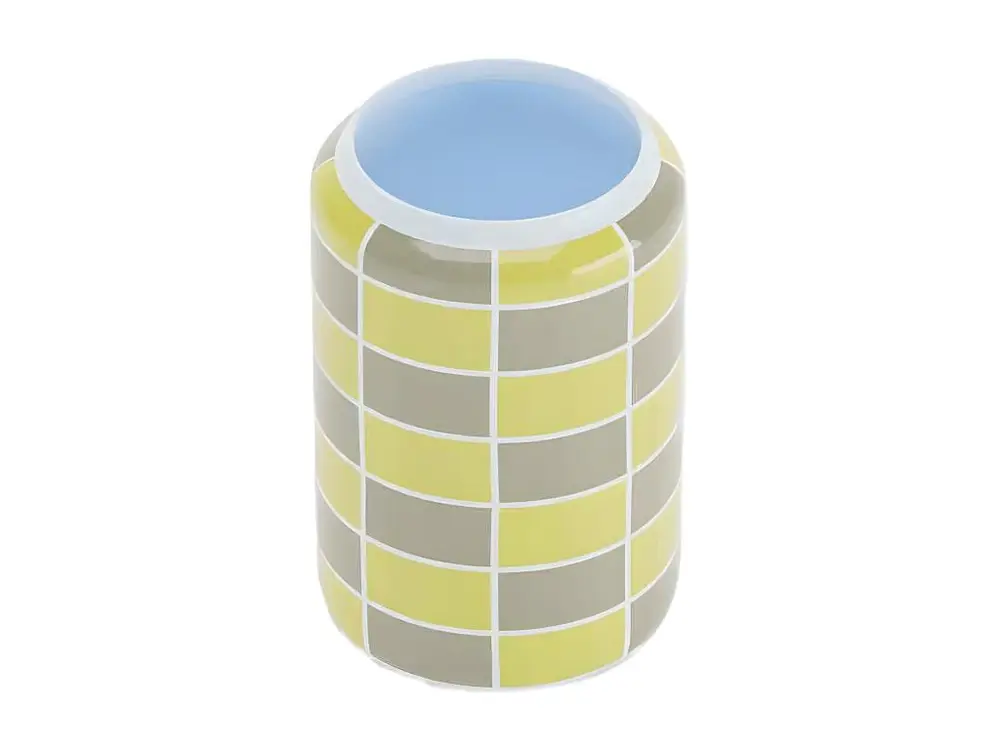 MACAO - Vase cylindrique à damier céramique jaune