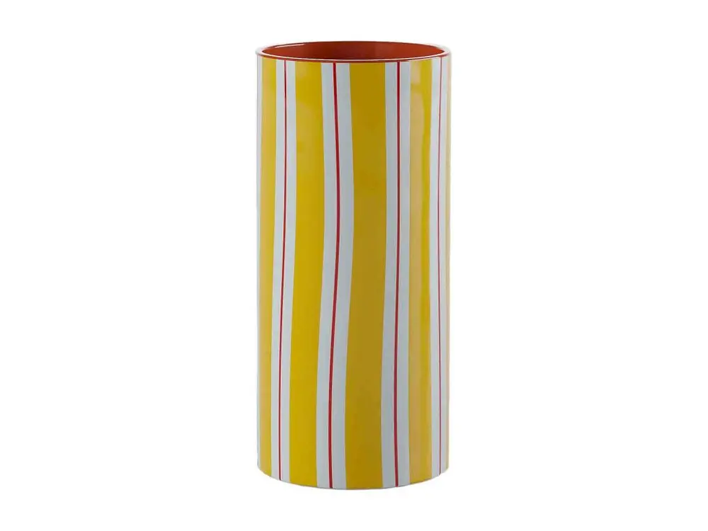 ORLANDO MEDIUM - Vase cylindrique à rayures jaune, modèle medium