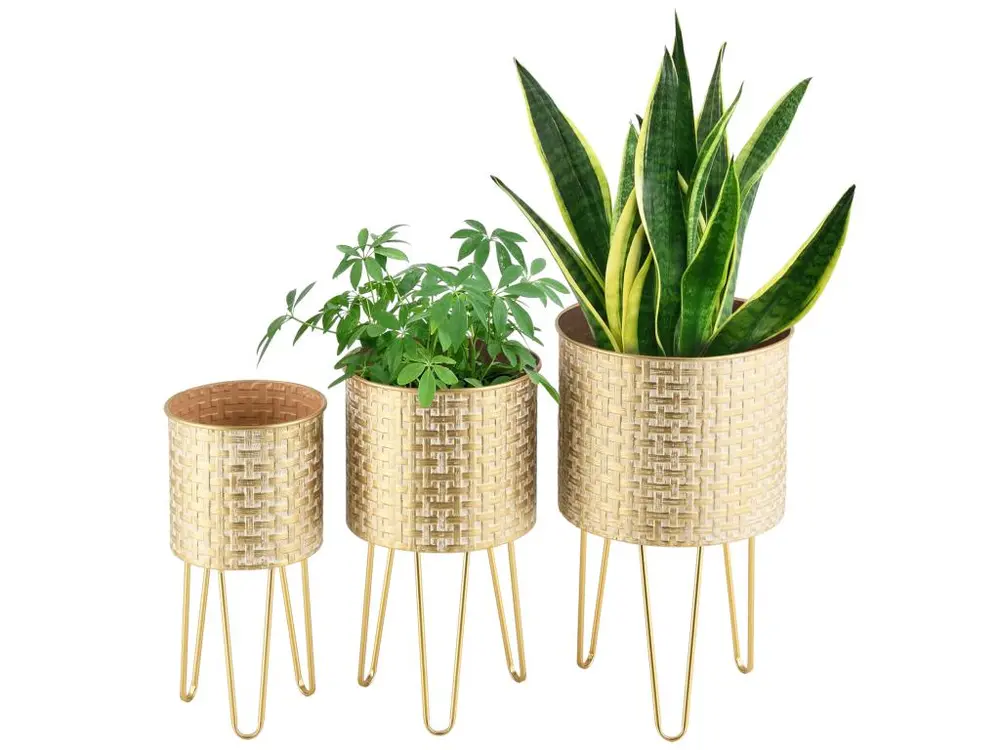 Lot de 3 Supports de Plante Kalmthout Métal Laiton [en.casa]