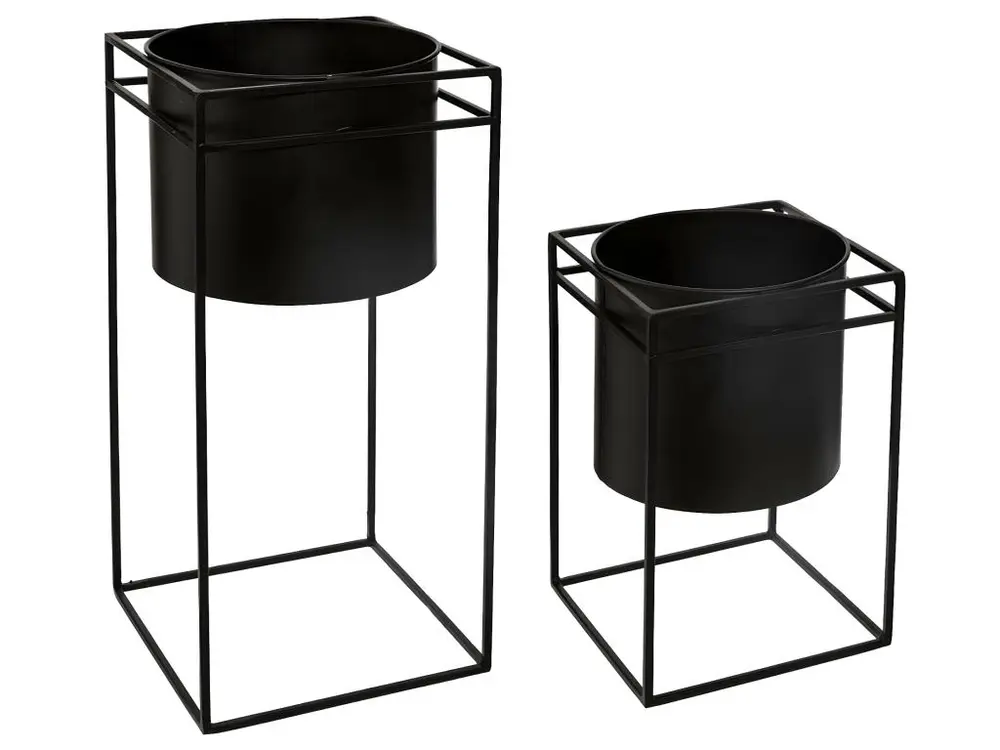 Set de 2 Pots noir avec support en métal