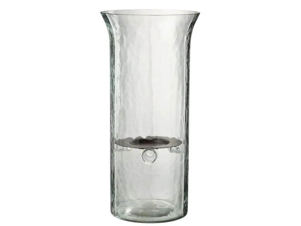 Bougeoir plat verre flou transparent 19x19x40cm