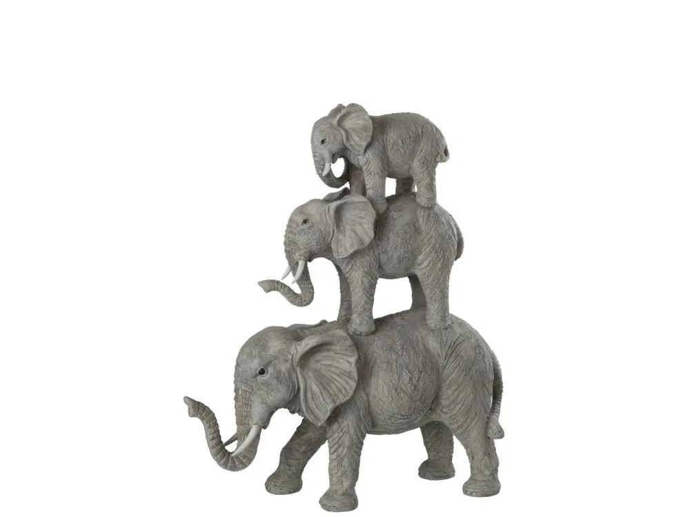 Elephants sur dos poly gris 33,5x11,5x40cm