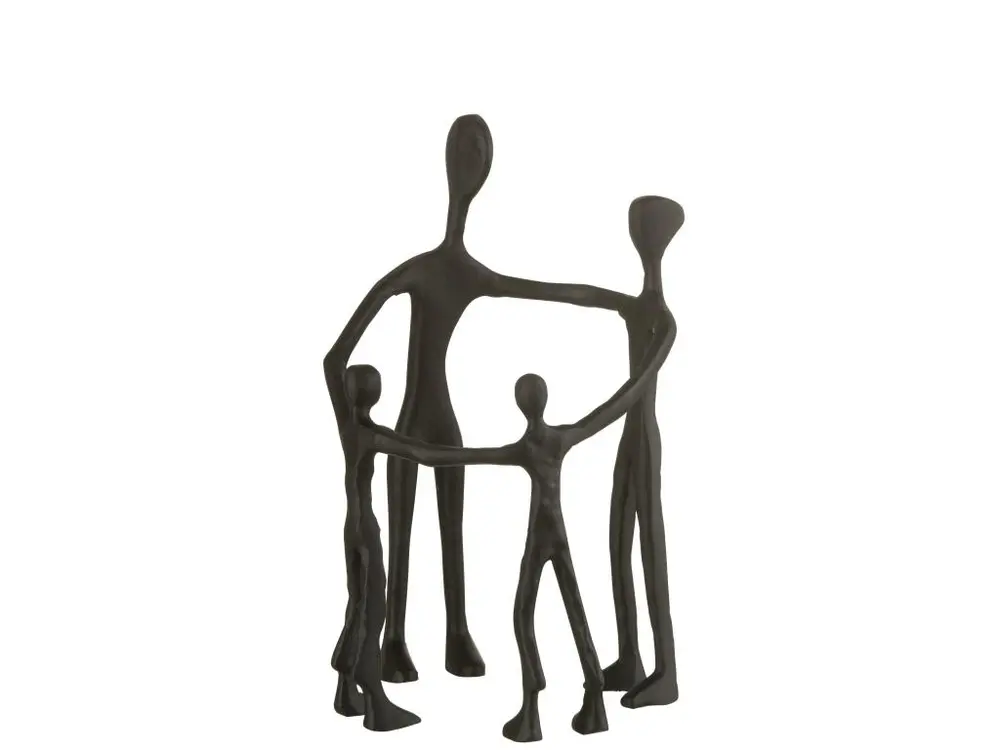 Statue famille cercle aluminium noir 20x18x30cm