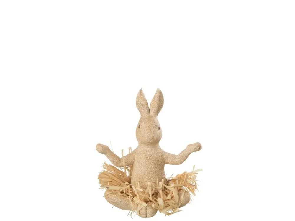 Lapin assis yoga pierre/Résine naturel 17,5x17,5x20,5cm