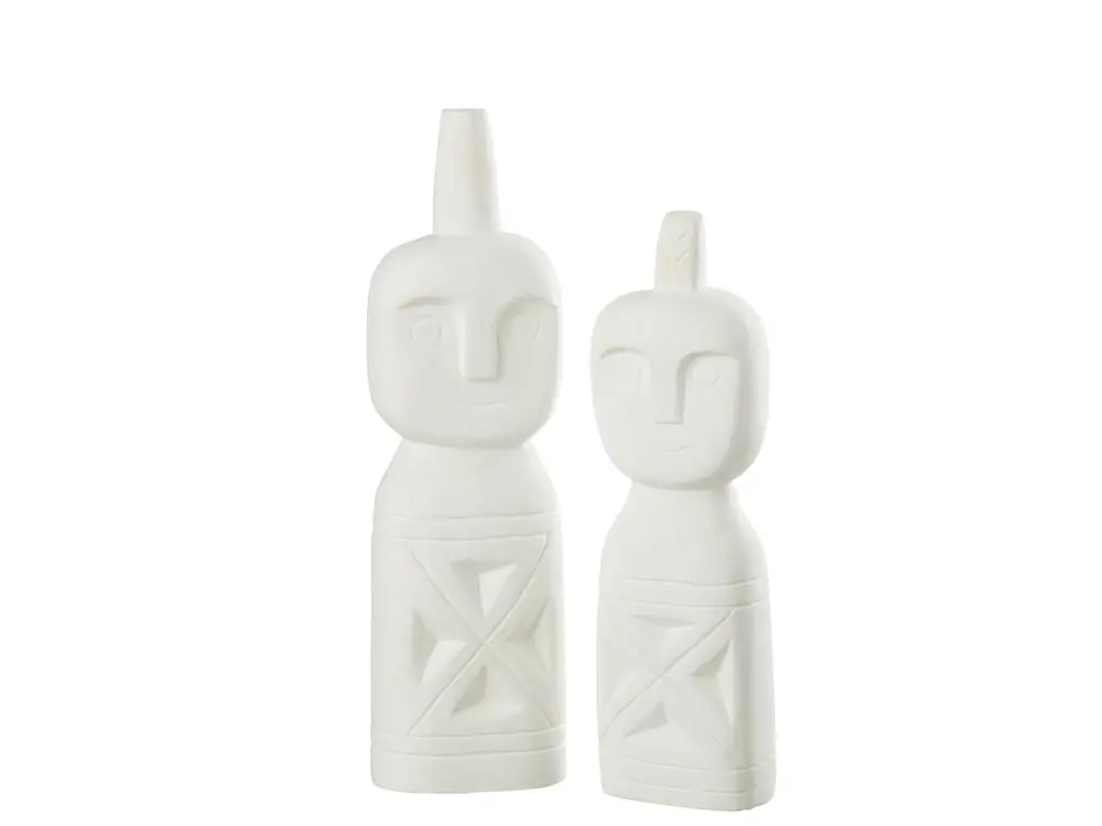 Set 2 personnages africain sculpte bois blanc 11x7,5x40cm